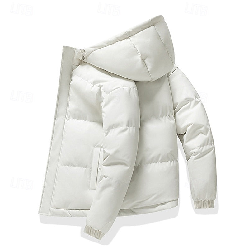 Padded Puffer Jacket with Adjustable Hood and Deep Pockets, Elastic Cuffs