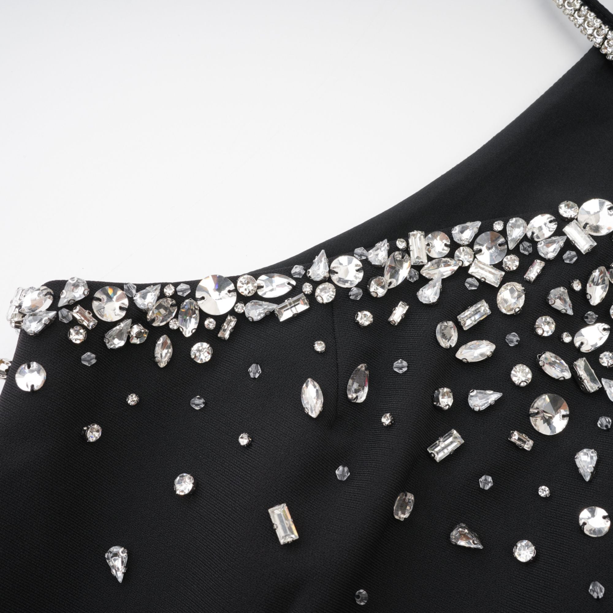 Women’s Black Embellished Mini Dress – Sleeveless Halter Neck Design with Crystal Detailing