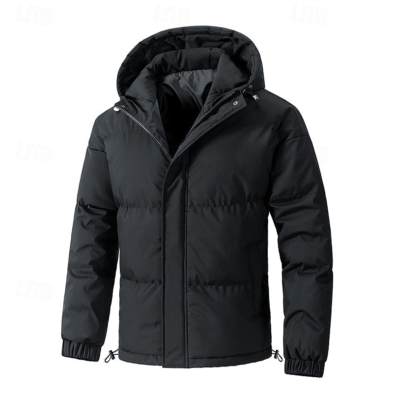 Padded Puffer Jacket with Adjustable Hood and Deep Pockets, Elastic Cuffs
