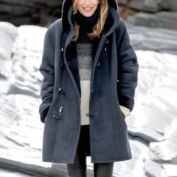 Button Front Winter Coat with Attached Hood and Insulated Fabric, Hip Length