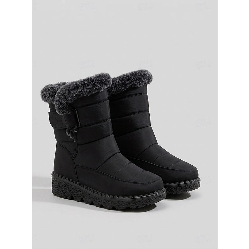 Mid Ankle Winter Boots with Side Fastening and Cushioned Footbed, Quilted Exterior