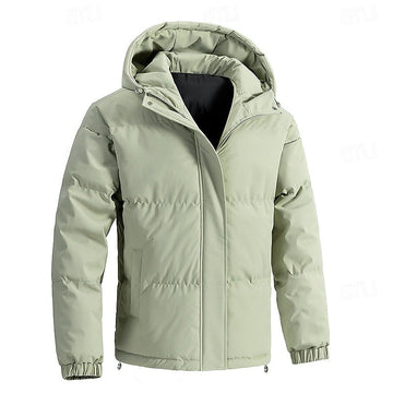 Padded Puffer Jacket with Adjustable Hood and Deep Pockets, Elastic Cuffs