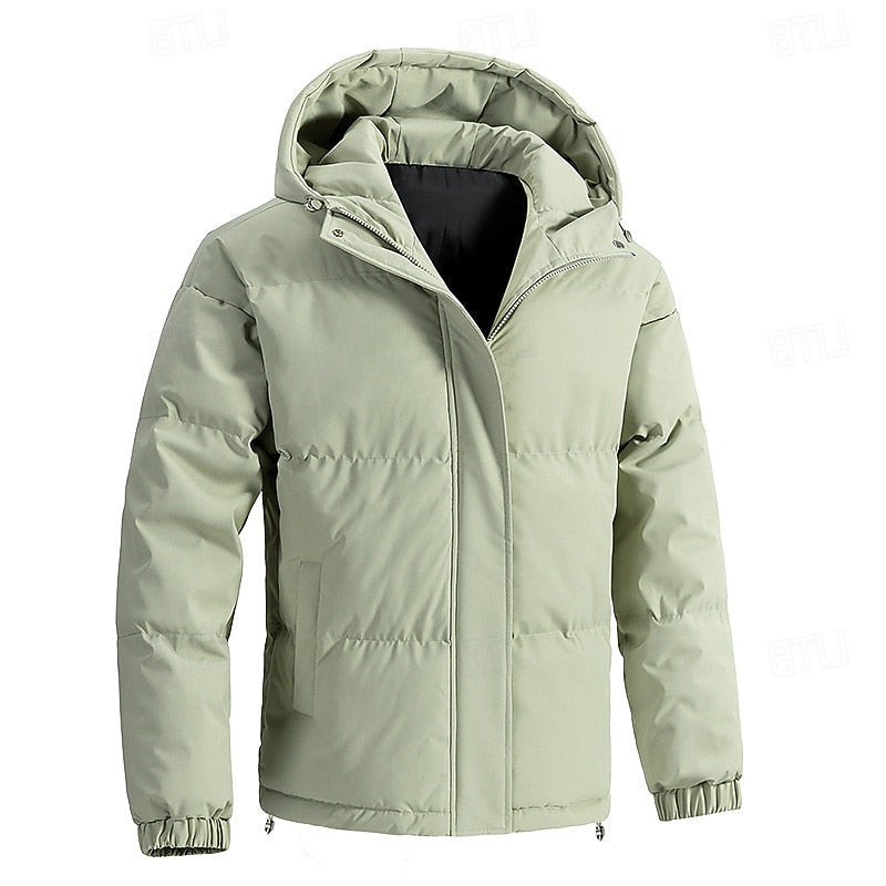 Padded Puffer Jacket with Adjustable Hood and Deep Pockets, Elastic Cuffs