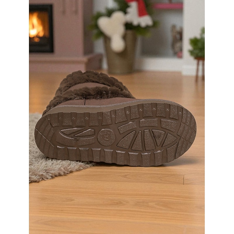 Women's Slip On Snow Boots with Fur Lining and Grip Sole, Ankle Height