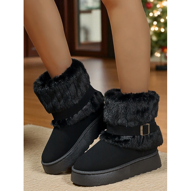 Women's Slip On Snow Boots with Fur Lining and Grip Sole, Ankle Height